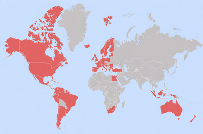 World map coverage overview